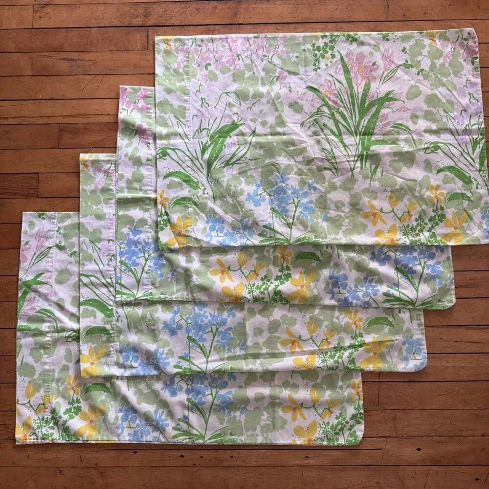 Lady Pepperell Vintage Daisy Poppies Floral Standard Pillow Case Set Of Four